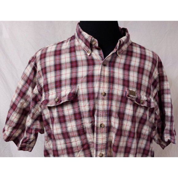 Wrangler Riggs Workwear Mens 3X Red Plaid Short Sleeve Button Up Heavy Shirt - Picture 3 of 11